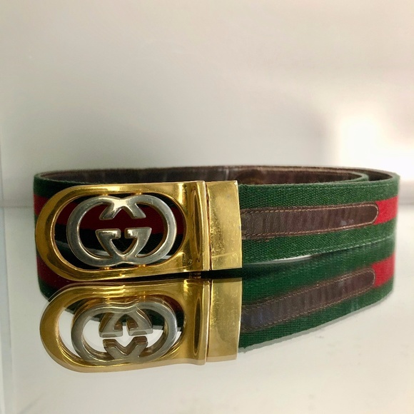 Vintage Gucci GG Logo Buckle Leather Belt - Picture 1 of 10